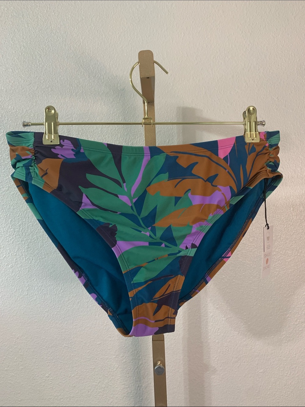 Tropical Leaf Print Bikini Bottoms - Teal, Green, Purple, Brown- XL- NWT